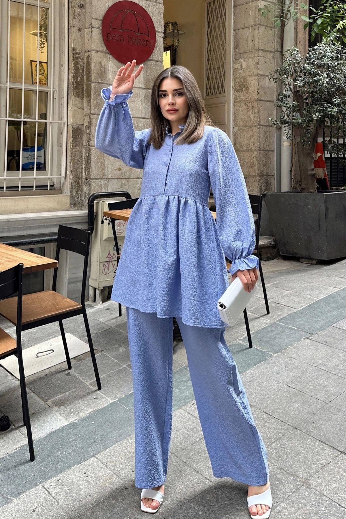 Bebe Mavi Pamuklu Tunik Takım
