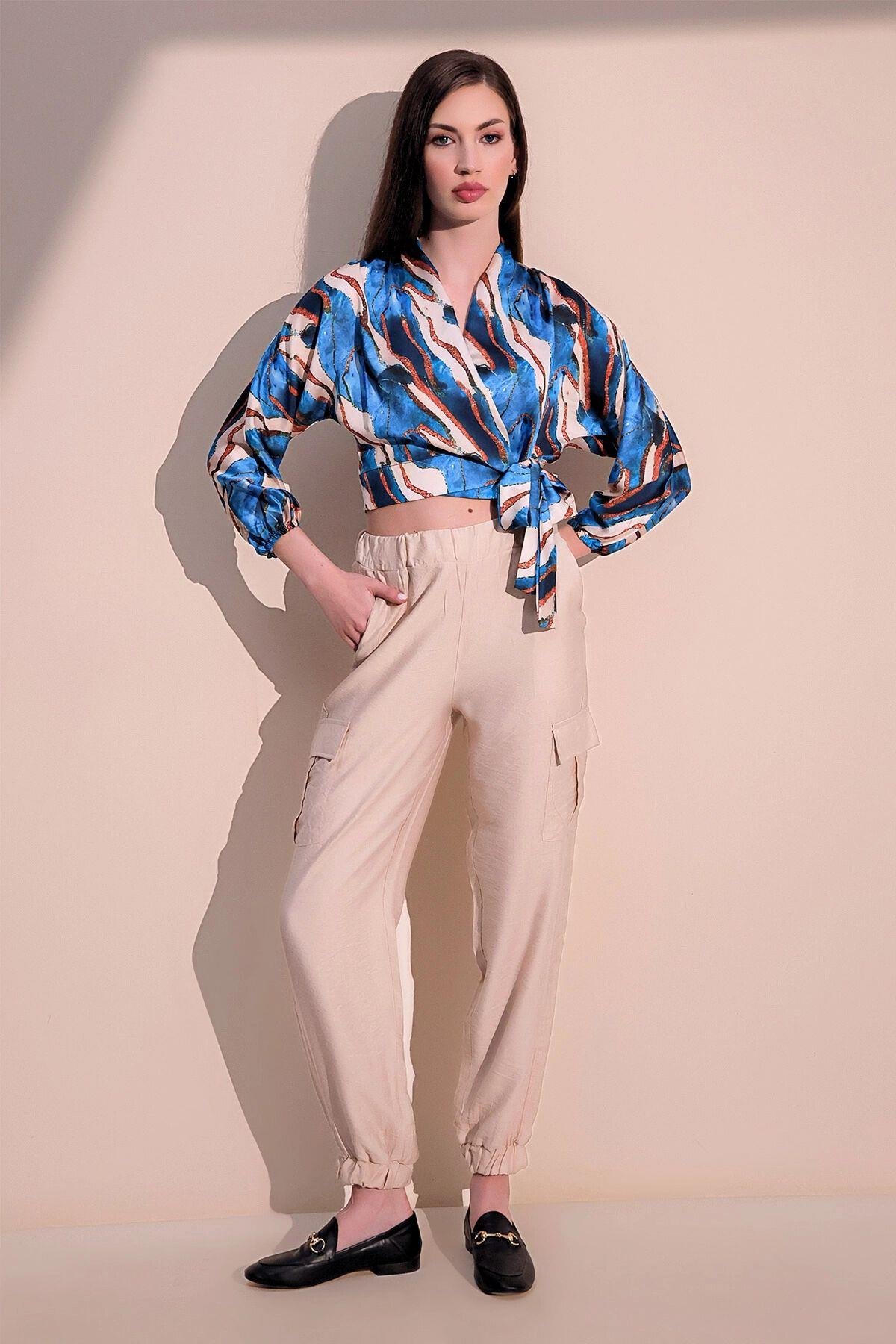 Bej Keten Safari Pantolon