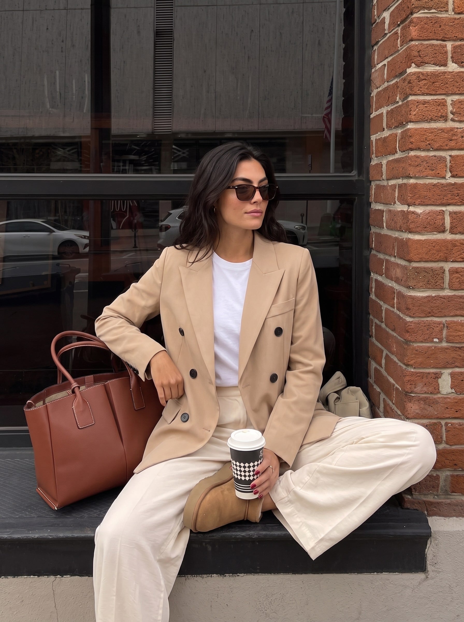 Bej Kruvaze Düğmeli Oversize Ceket
