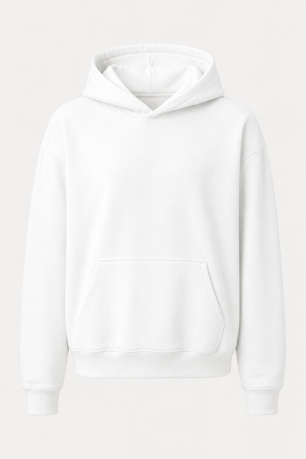 Beyaz Kapüşonlu Kanguru Cepli Sweatshirt