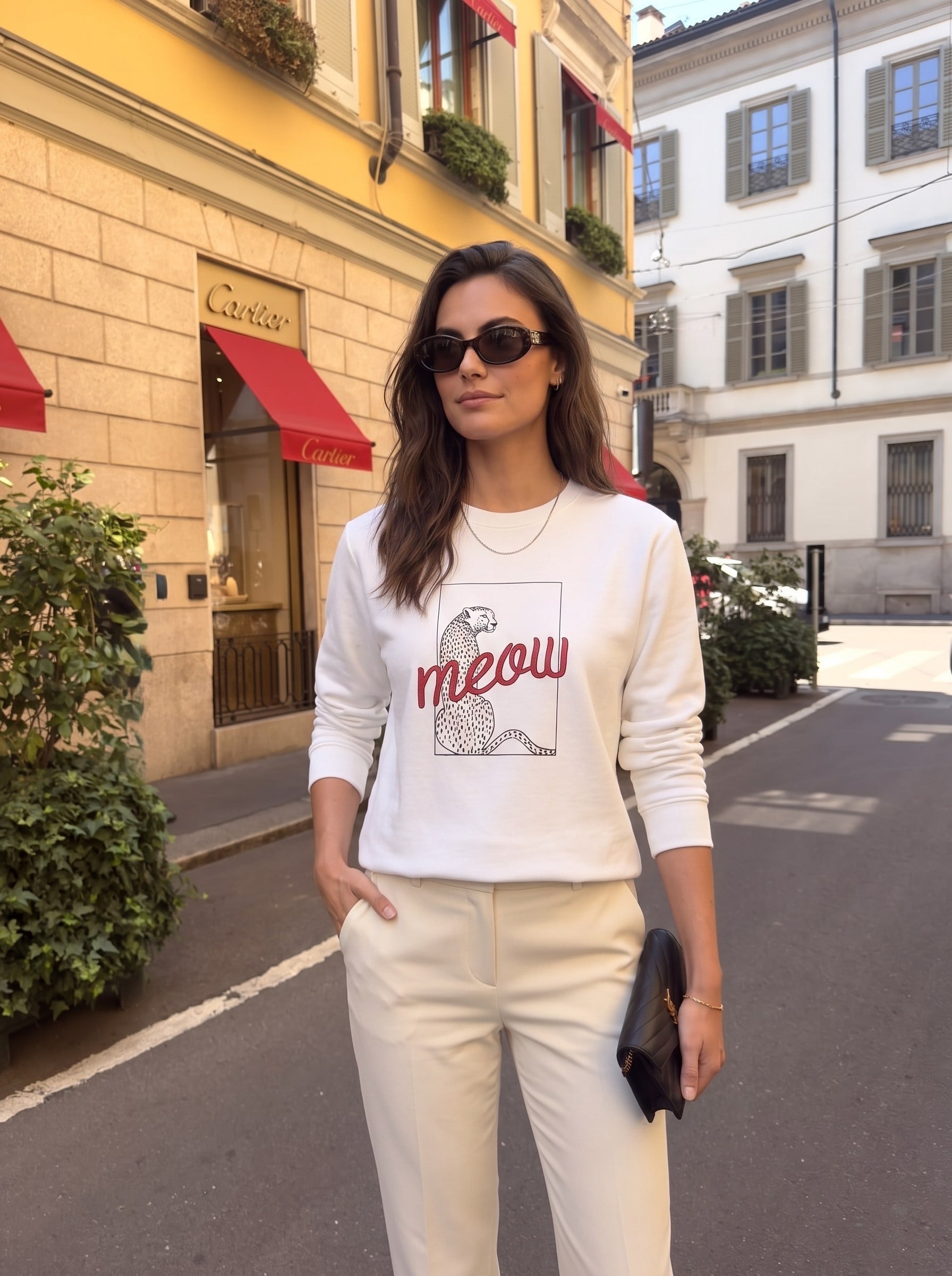 Beyaz Leopar Baskılı Sweatshirt