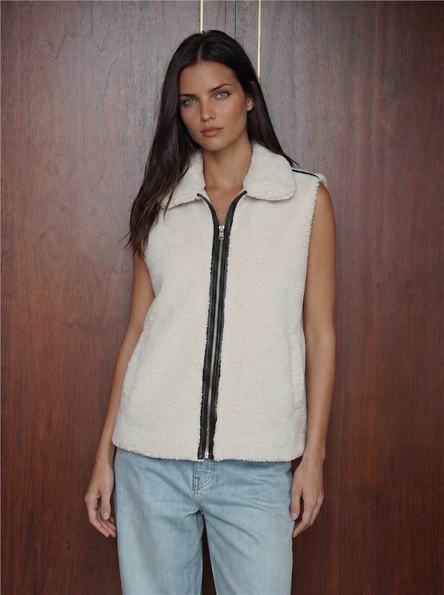 6793 Peluş Yelek - Beyaz