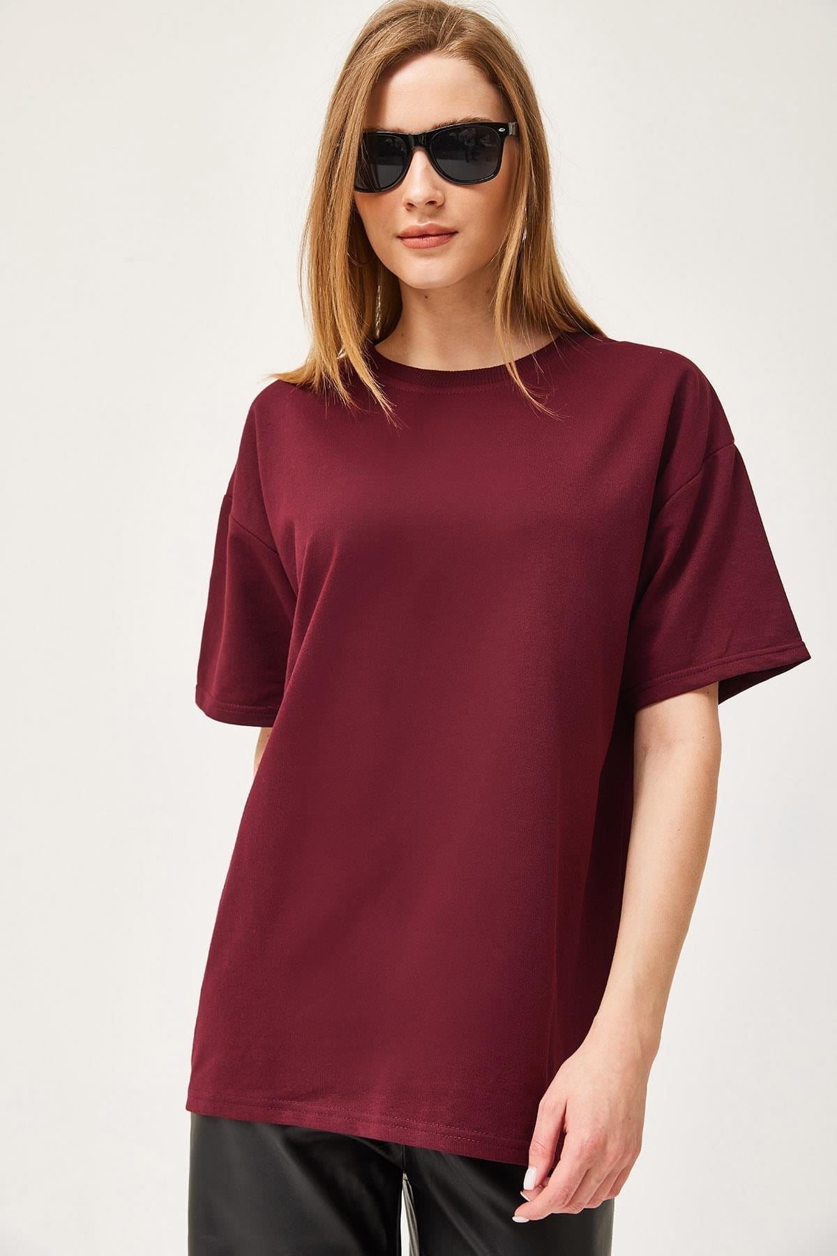 Bordo Bisiklet Yaka Basic Tişört