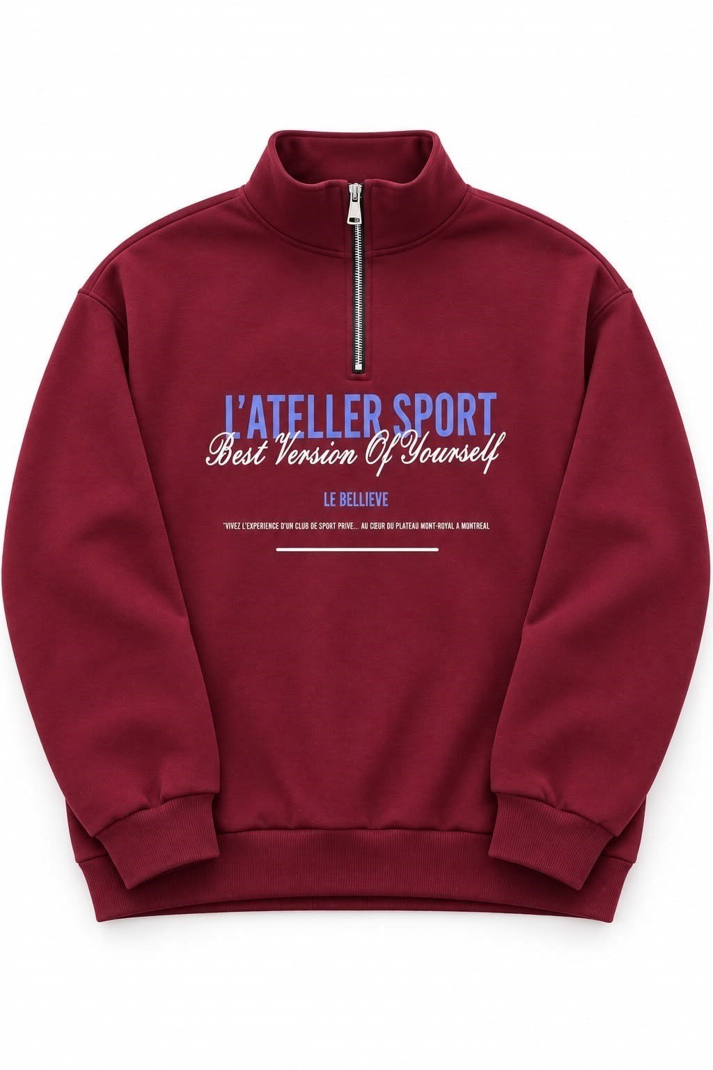 Bordo Fermuarlı Baskılı Sweatshirt