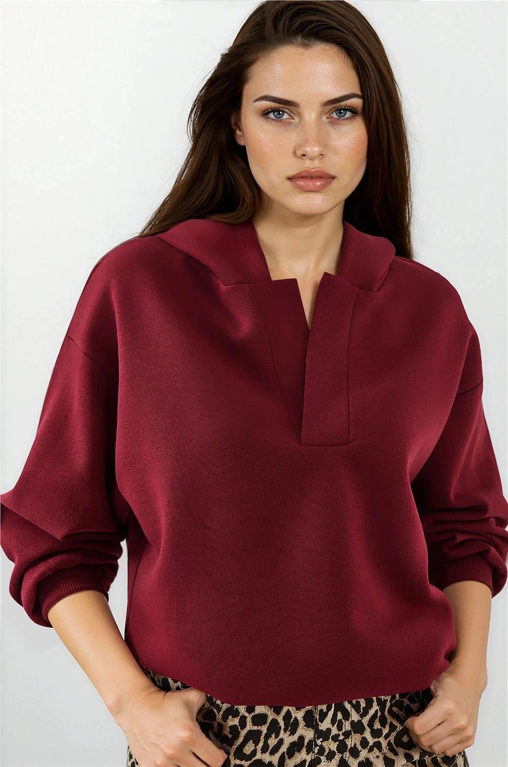 Bordo Kapüşonlu Sweatshirt