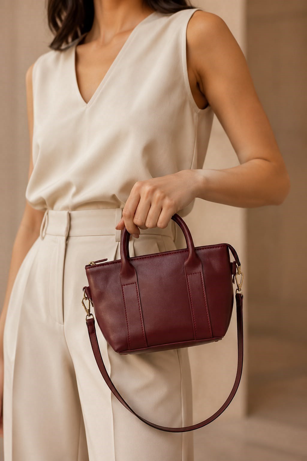 Bordo Mini Tote Omuz Çantası