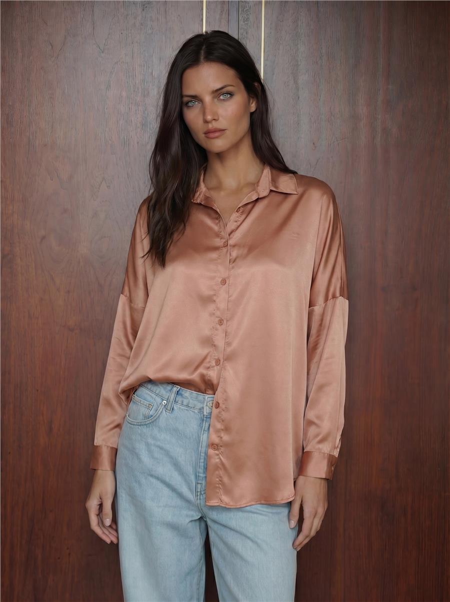 3985 Oversize Saten Gömlek - Camel