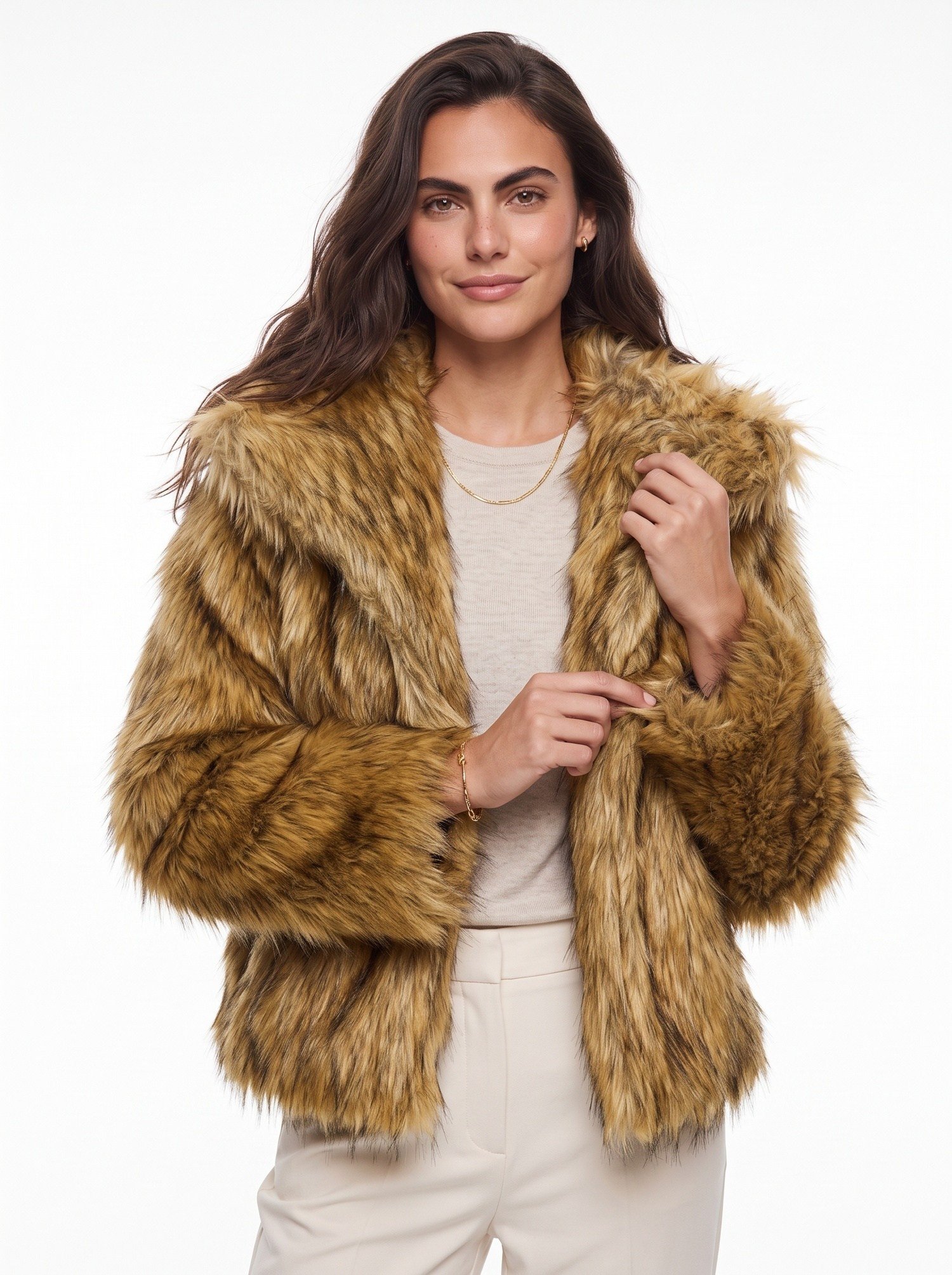 Camel Siyah Suni Kürk Ceket