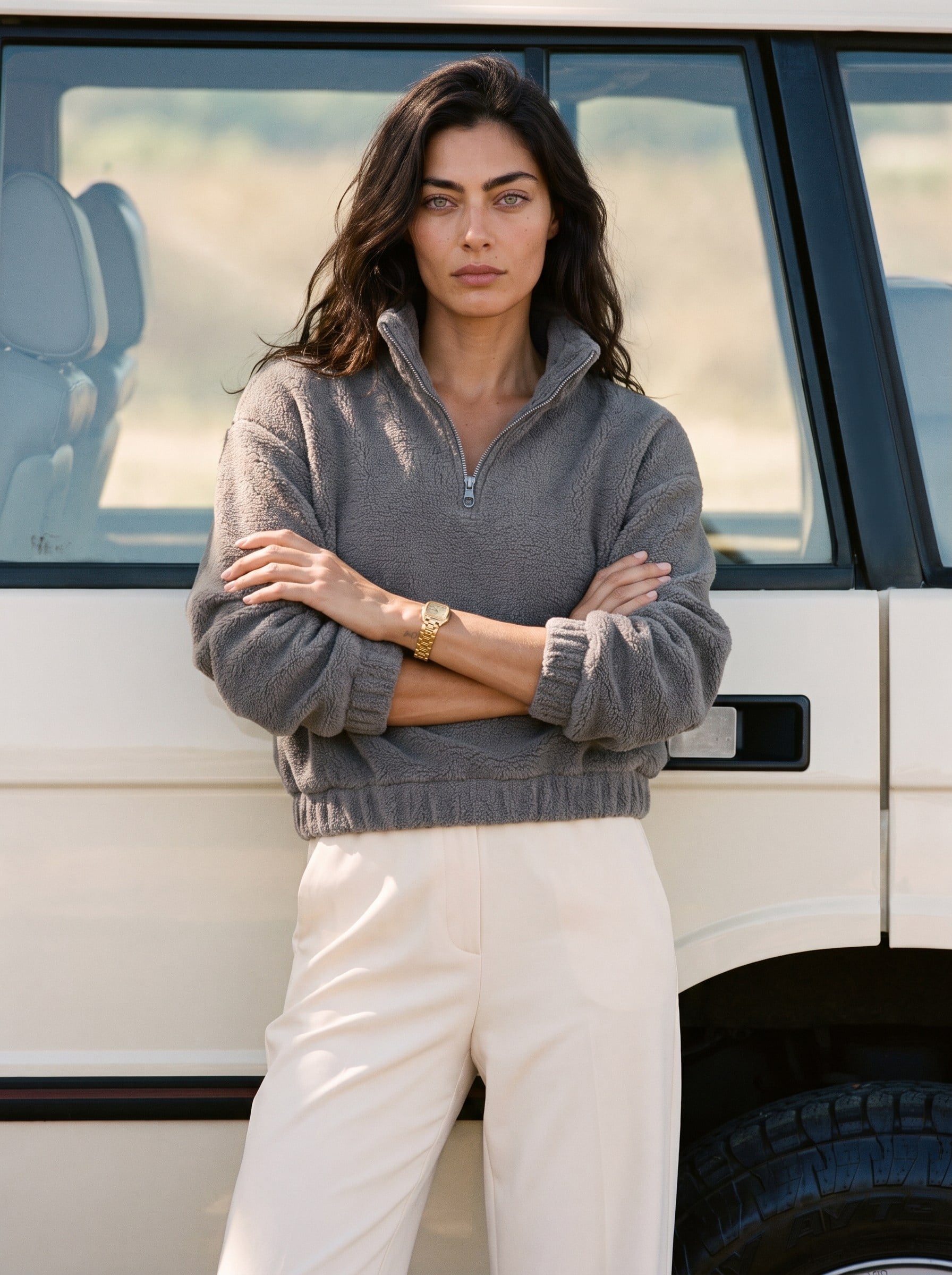 Füme Yarım Fermuarlı Sweatshirt