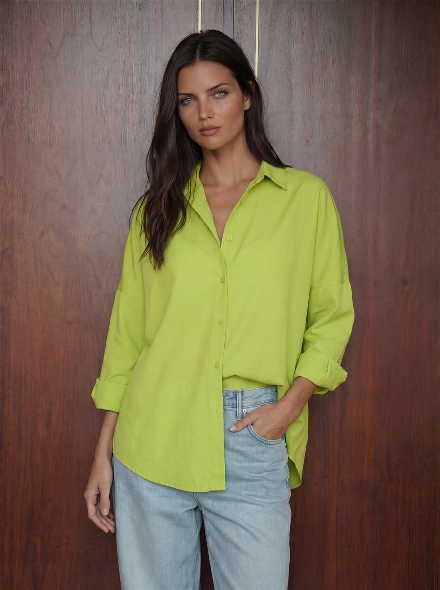 103901 Oversize Basic Tesettür Gömlek - G.Yeşil
