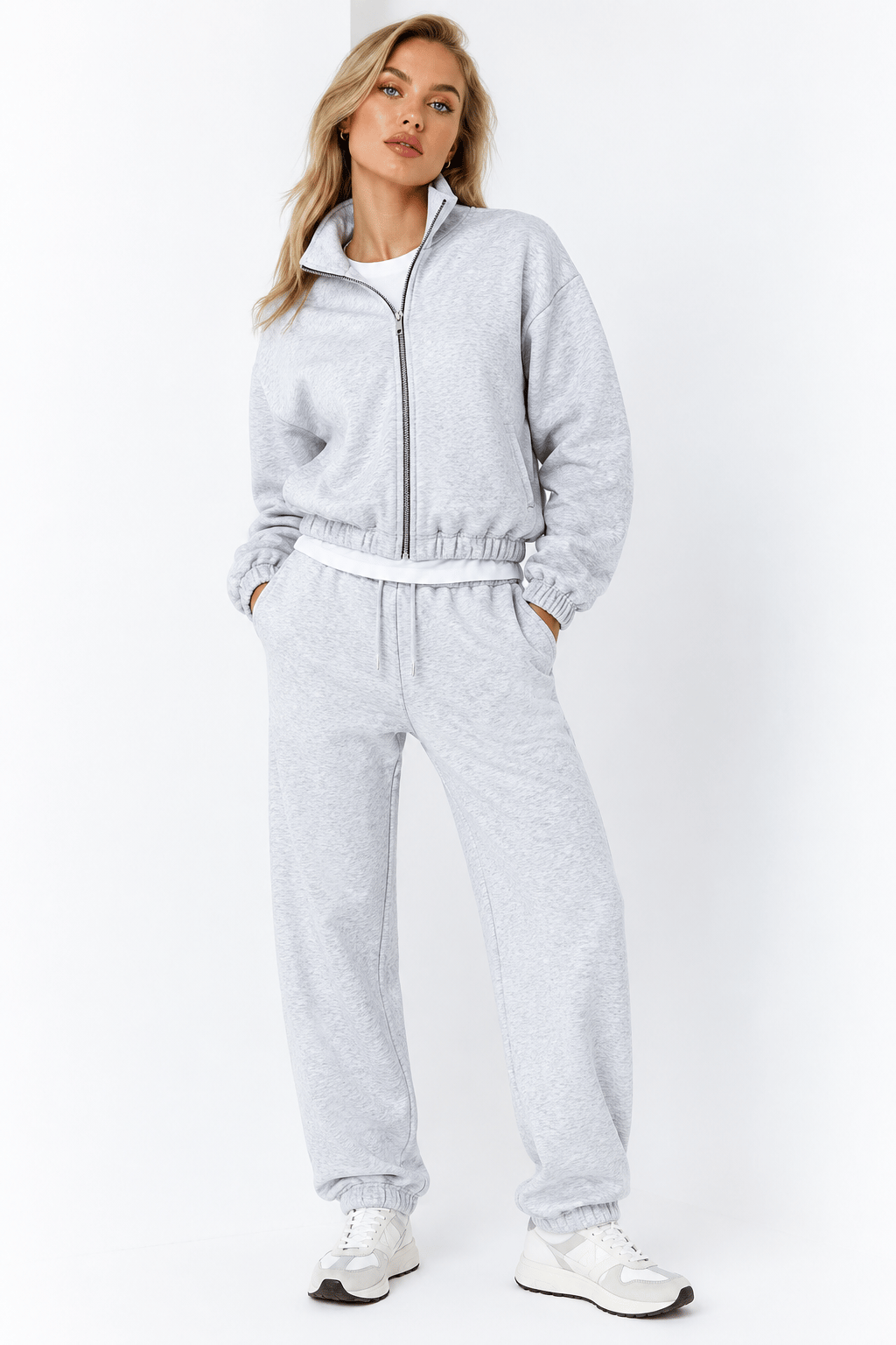 Gri Fermuarlı Oversize Takım
