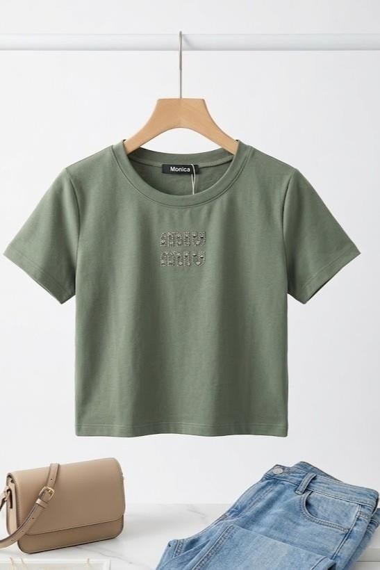 Haki Bisiklet Yaka Crop Bluz