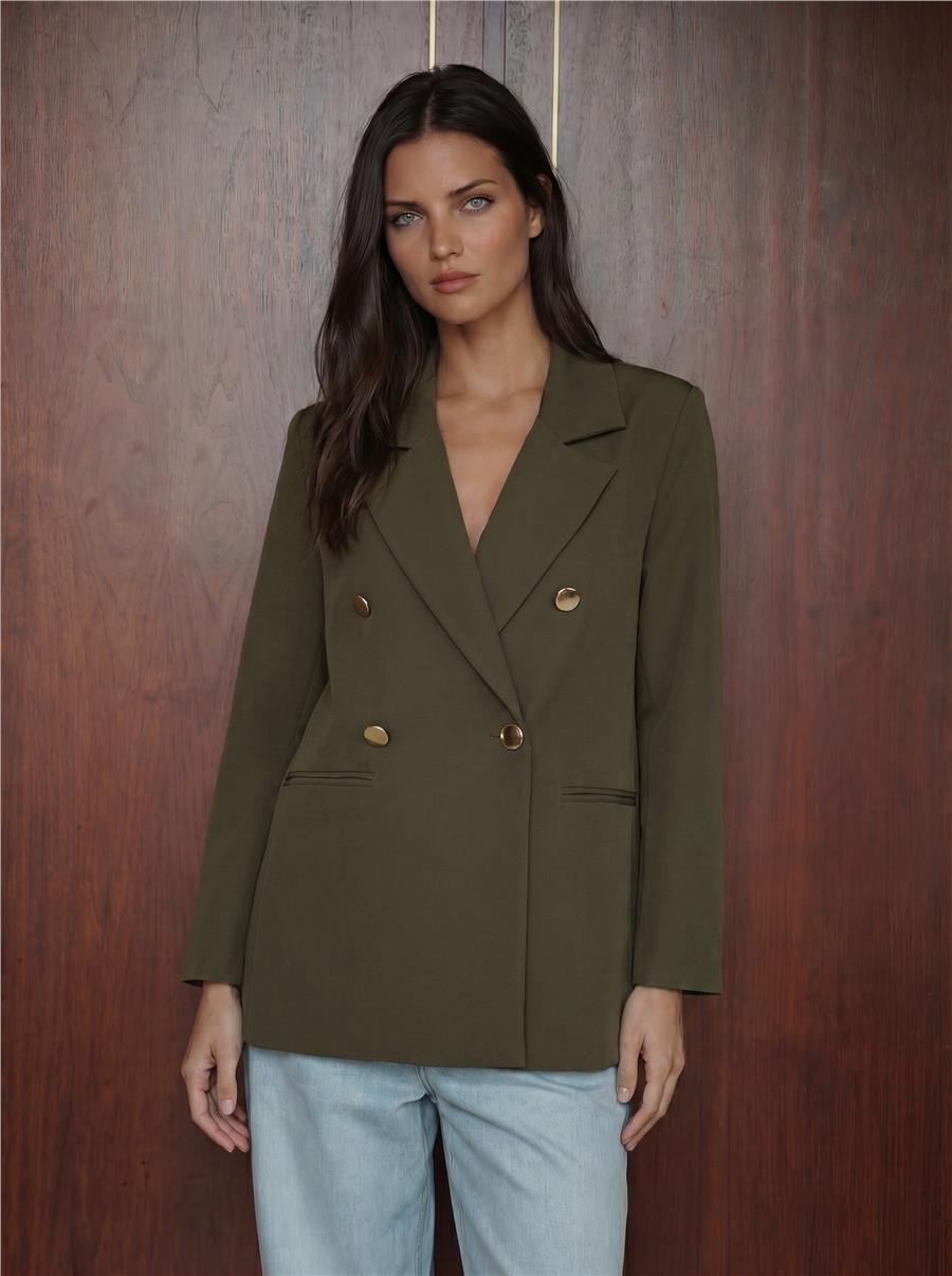 Haki Kruvaze Düğmeli Blazer Ceket