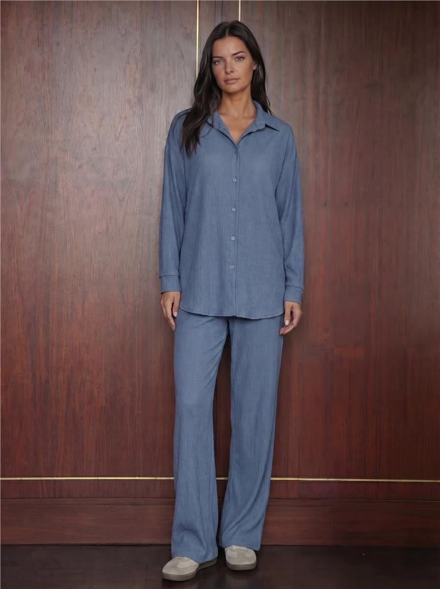 İndigo Örme Oversize İkili Takım