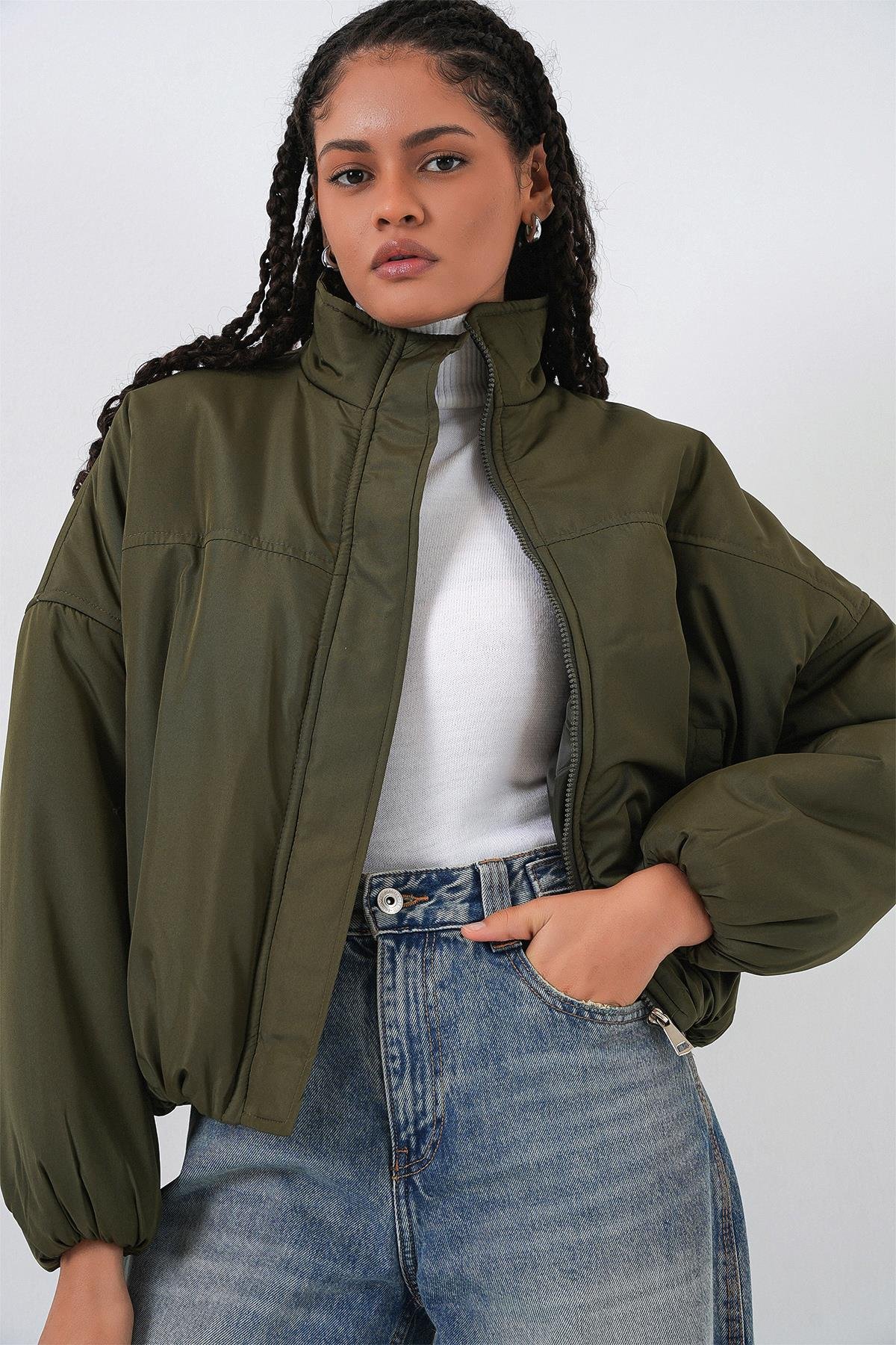 Kadın Oversize Bomber Şişme Mont 5124 - Haki
