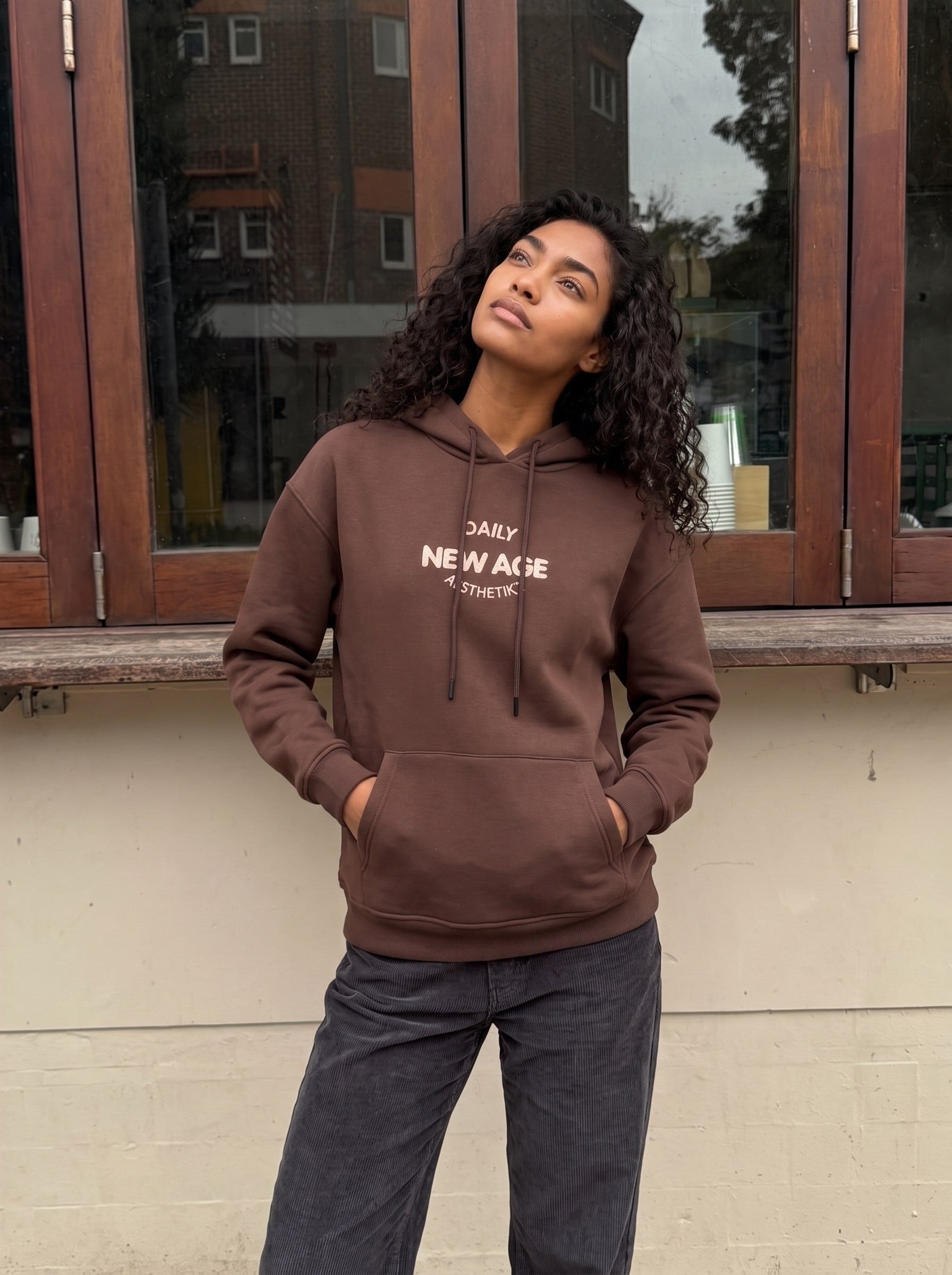 Kahve Oversize Kapüşonlu Kanguru Sweatshirt