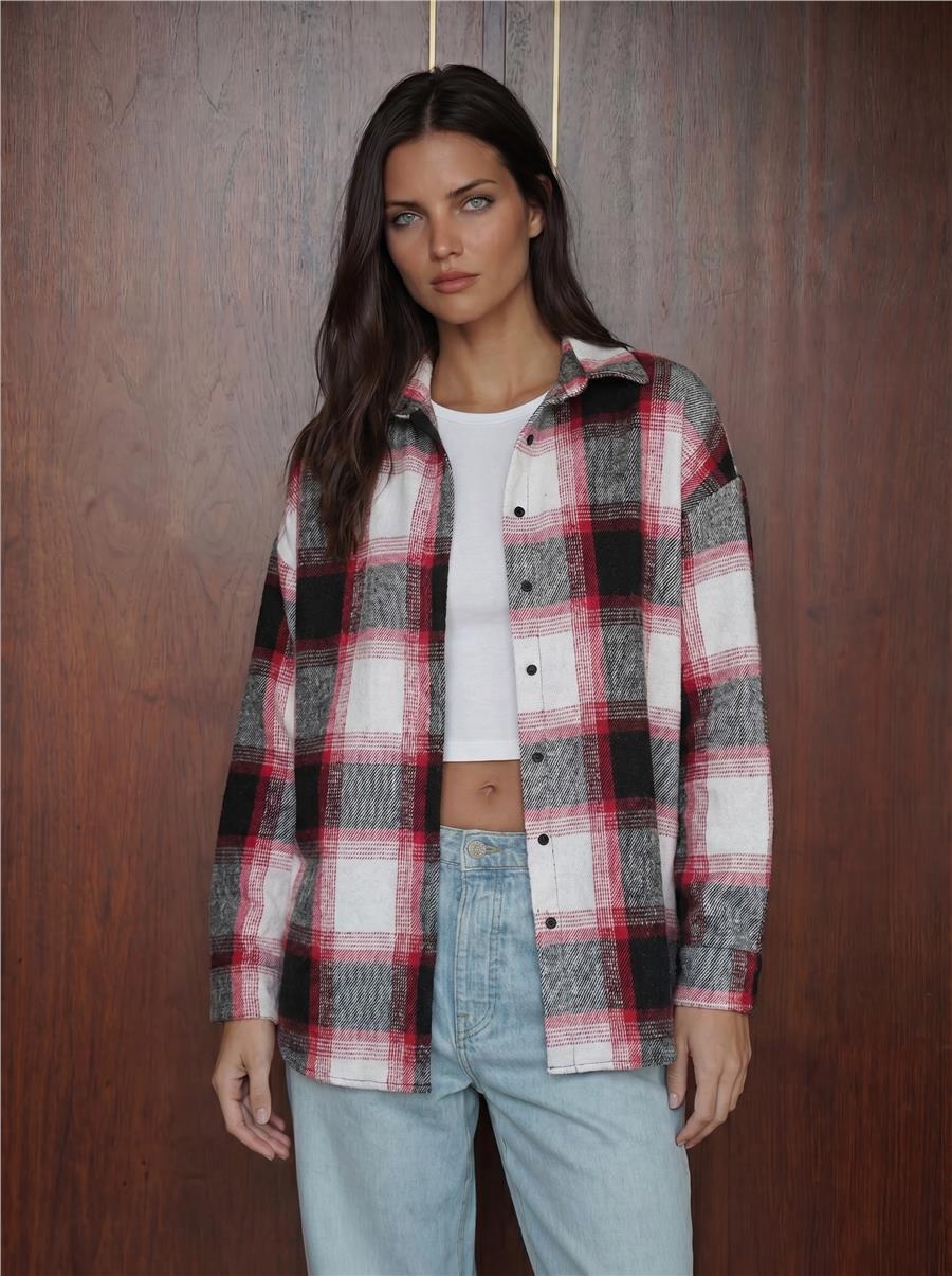 Kiremit Ekose Oversize Oduncu Gömlek