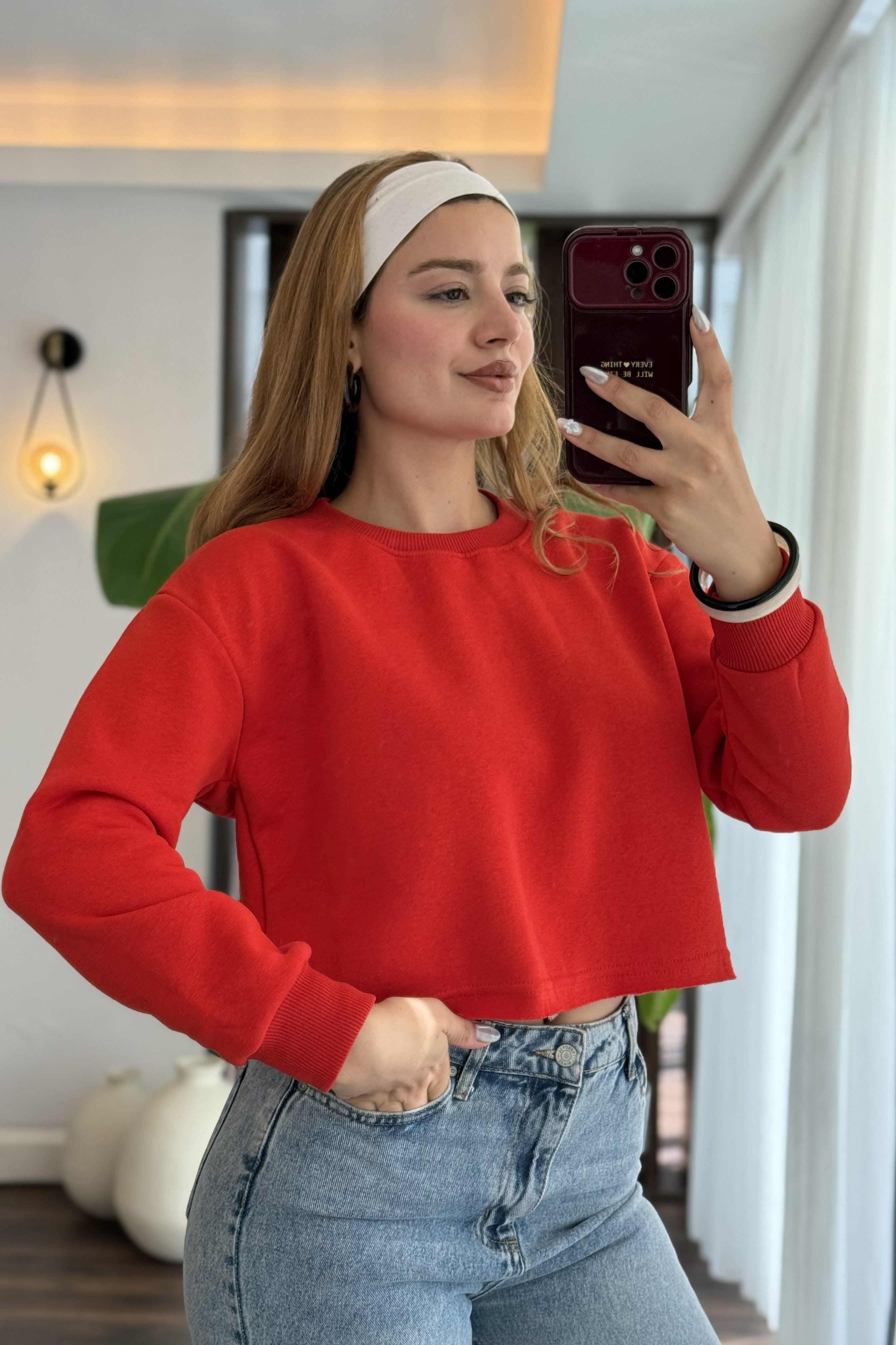 Kırmızı Bisiklet Yaka Sweatshirt