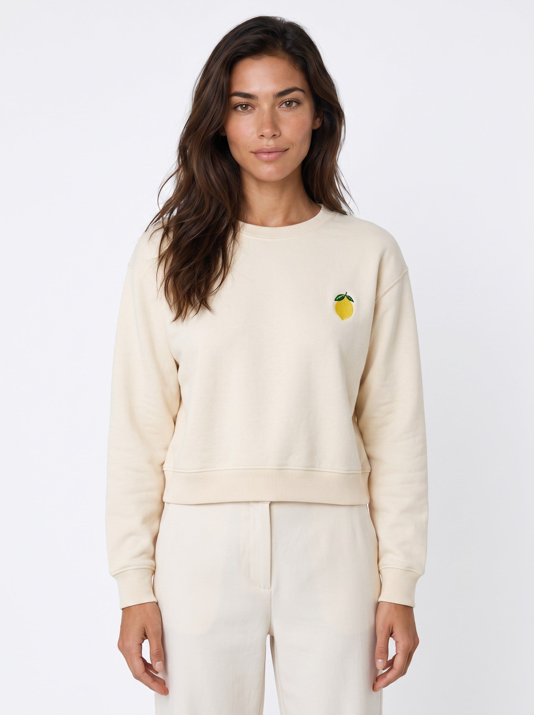 Krem Bisiklet Yaka Sweatshirt