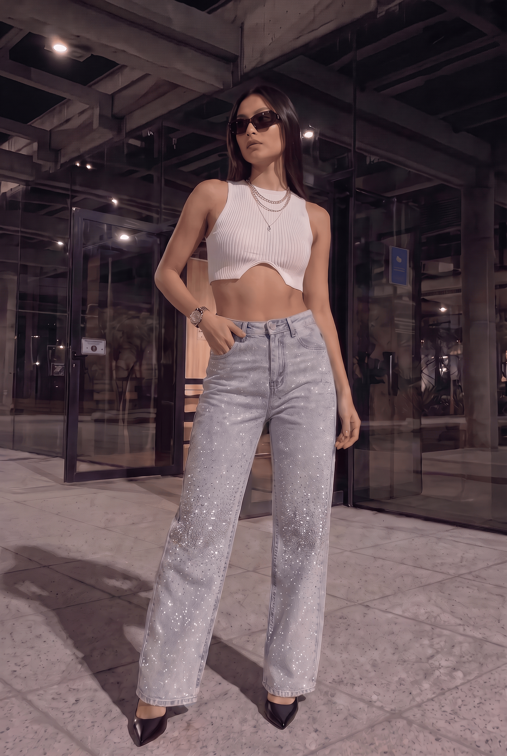 KRY DİZİ TAŞLI KOT PANT