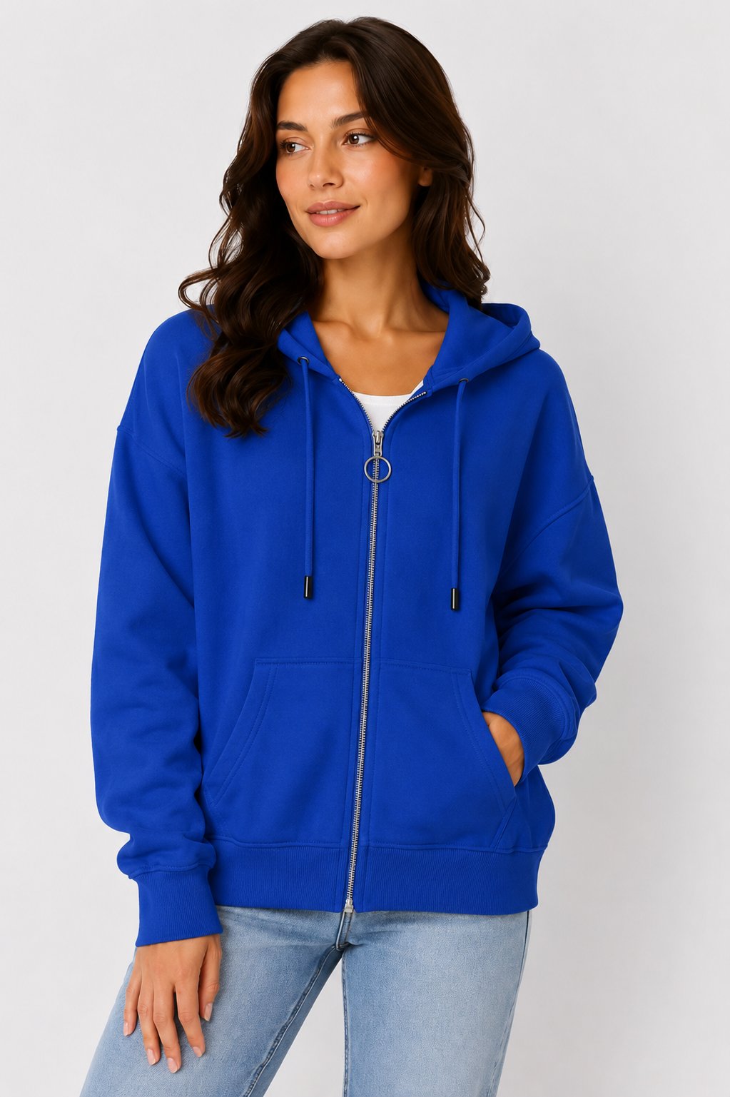 Lacivert Kapüşonlu Fermuarlı Sweatshirt