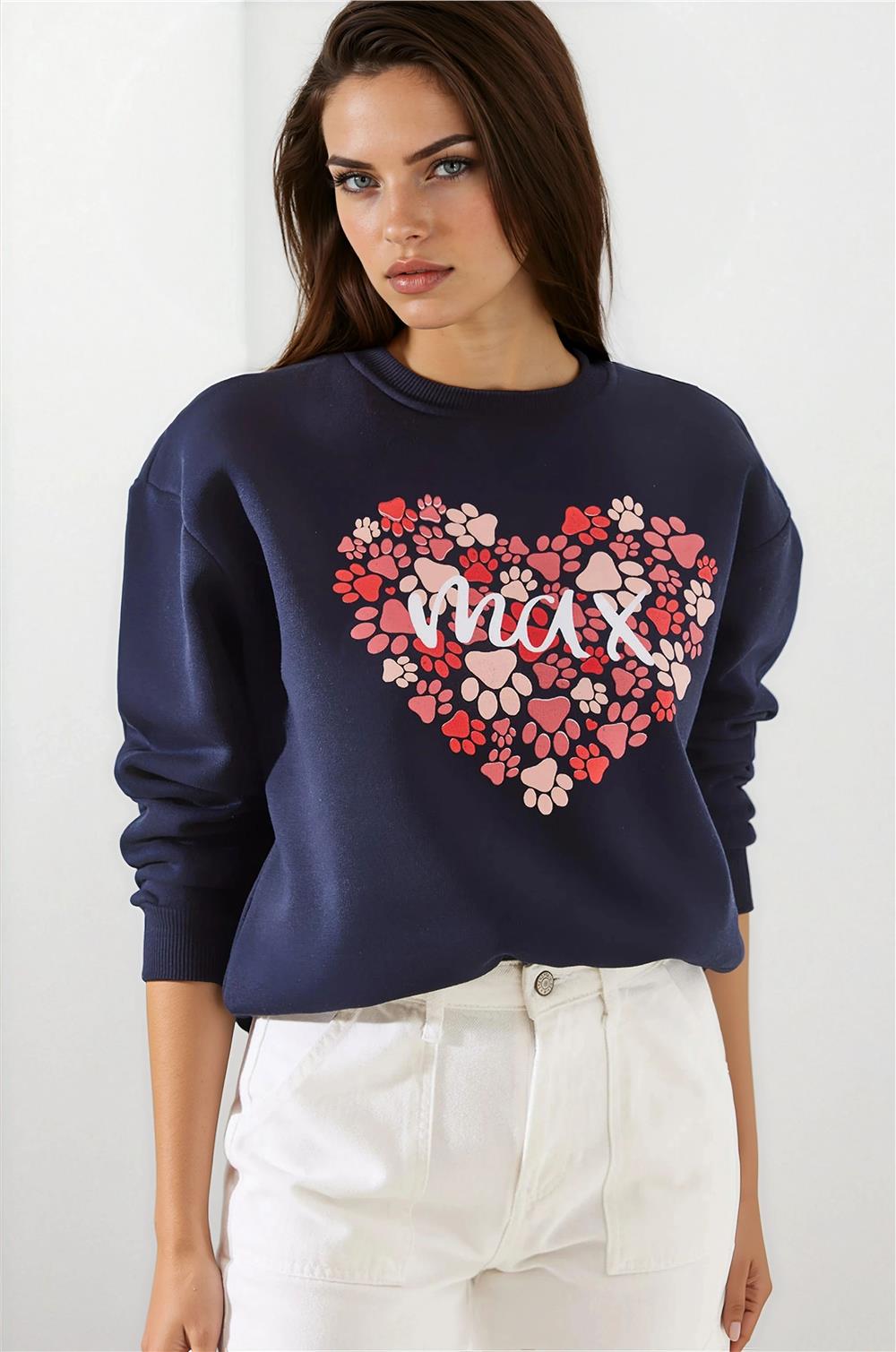 Lacivert Pati Baskılı Sweatshirt