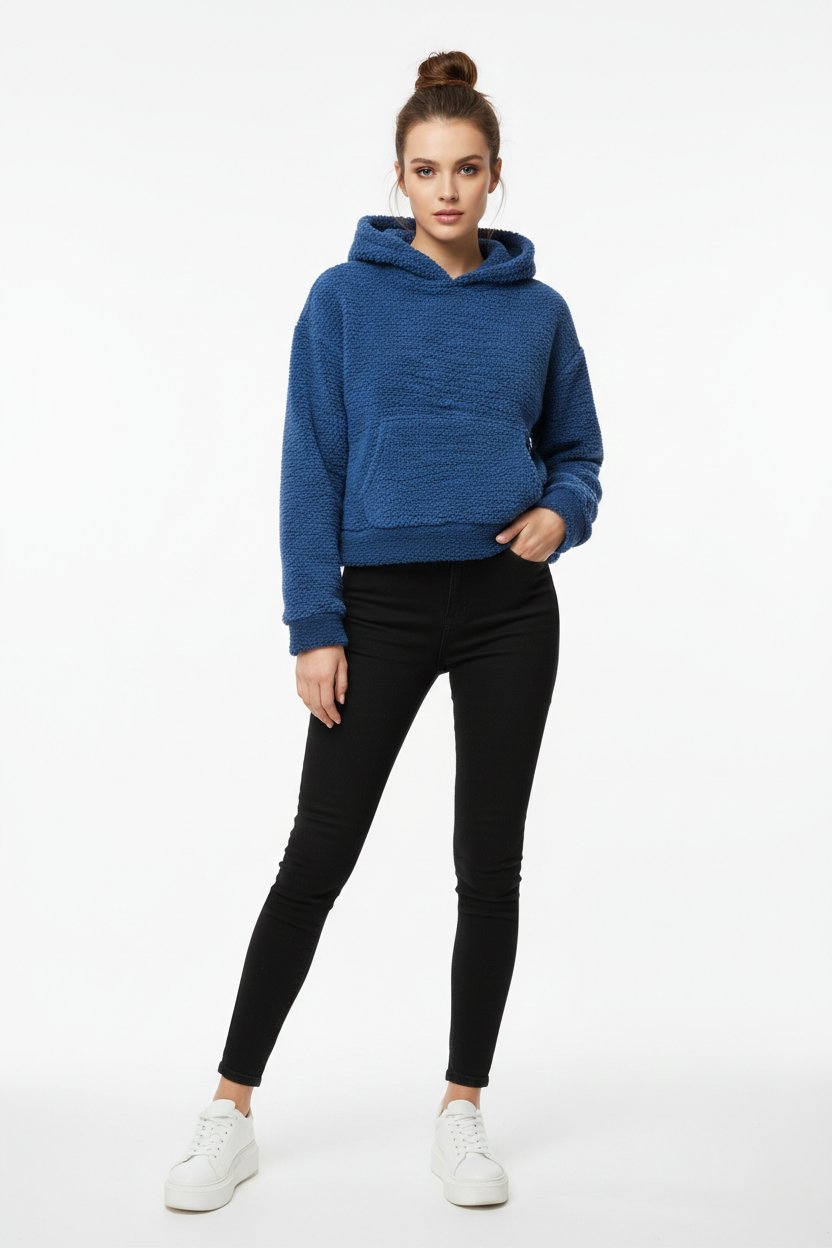 Mavi Kapüşonlu Welsoft Sweatshirt