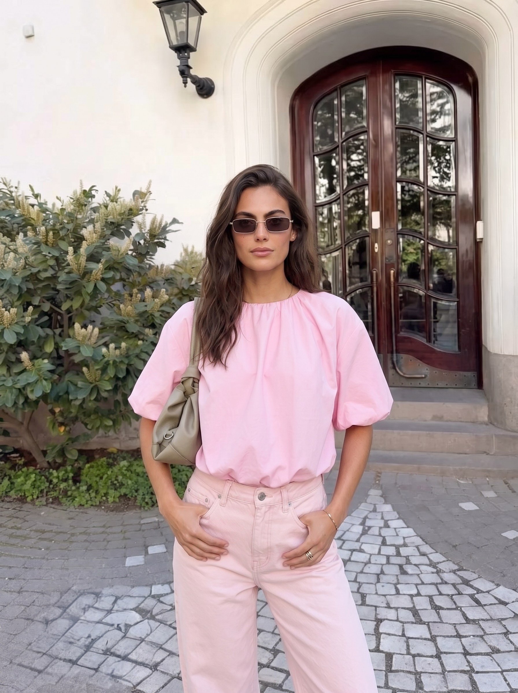 Pembe Büzgülü Balon Kol Bluz