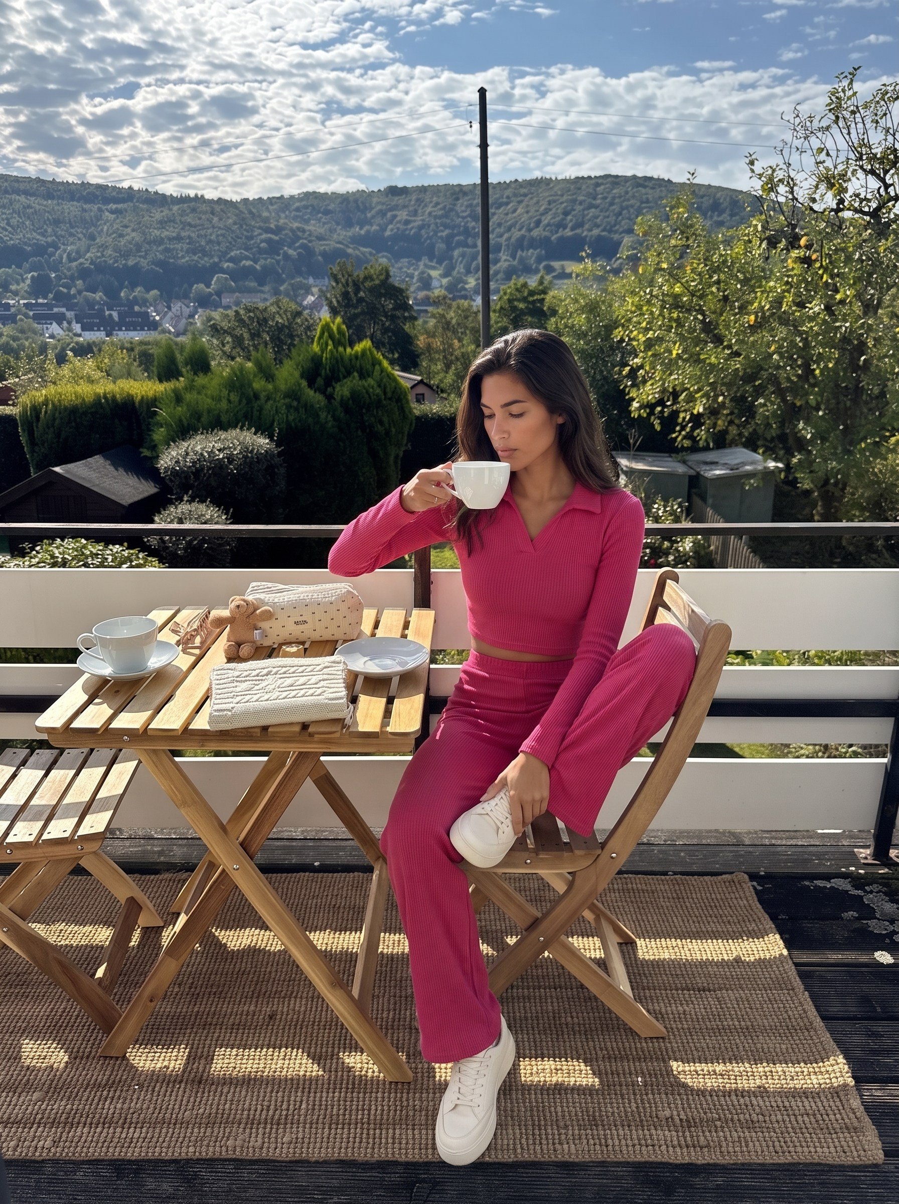 Pembe Polo Yaka Fitilli Takım