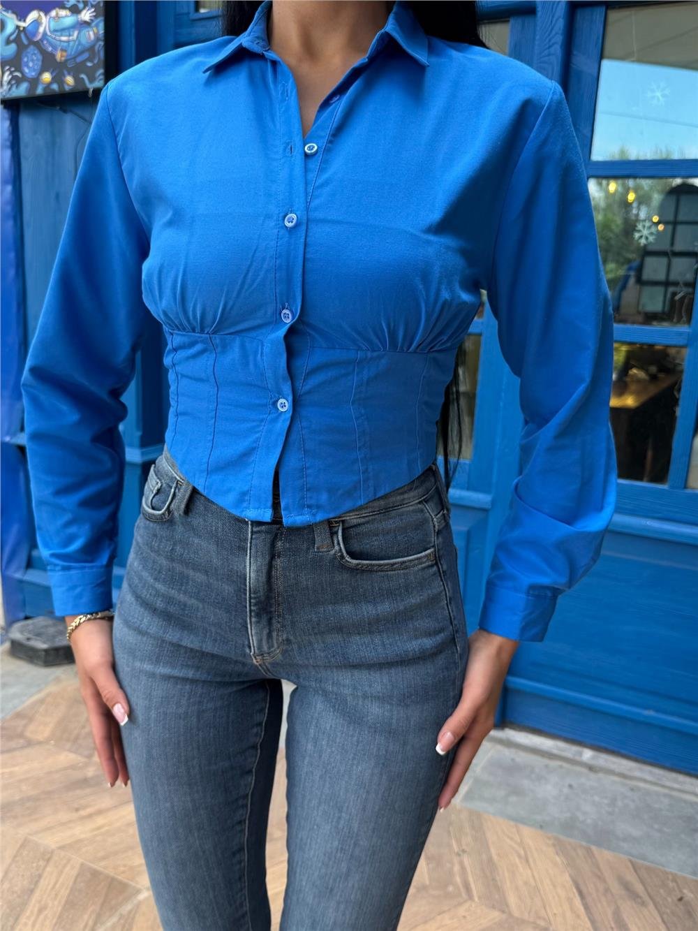 Saks %100 Polyester Parçalı Desenli Gömlek