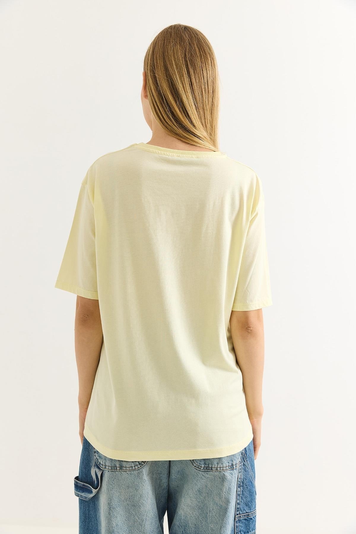 Sarı Oversize Bisiklet Yaka Tişört