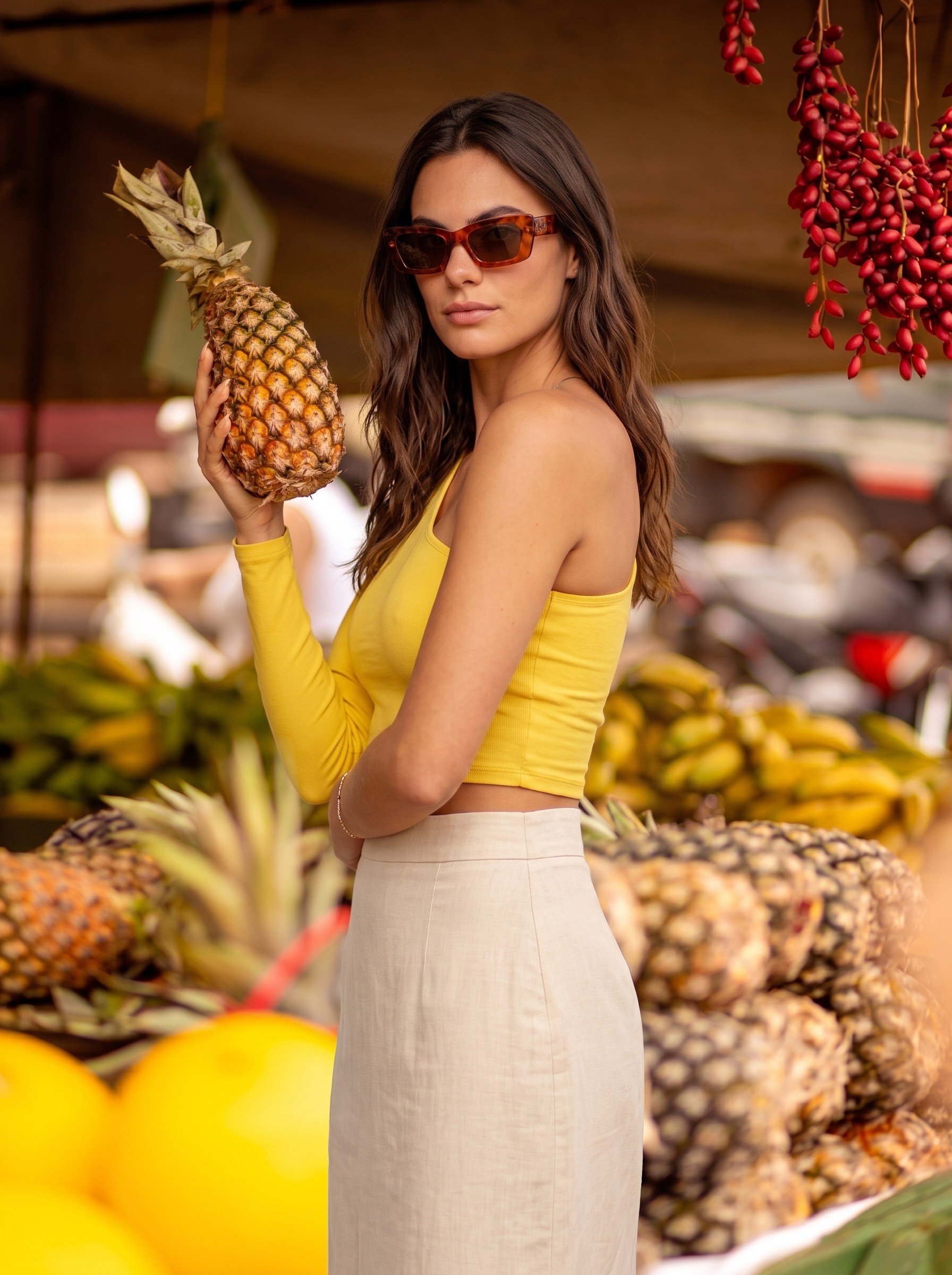 Sarı Tek Omuz Crop Bluz