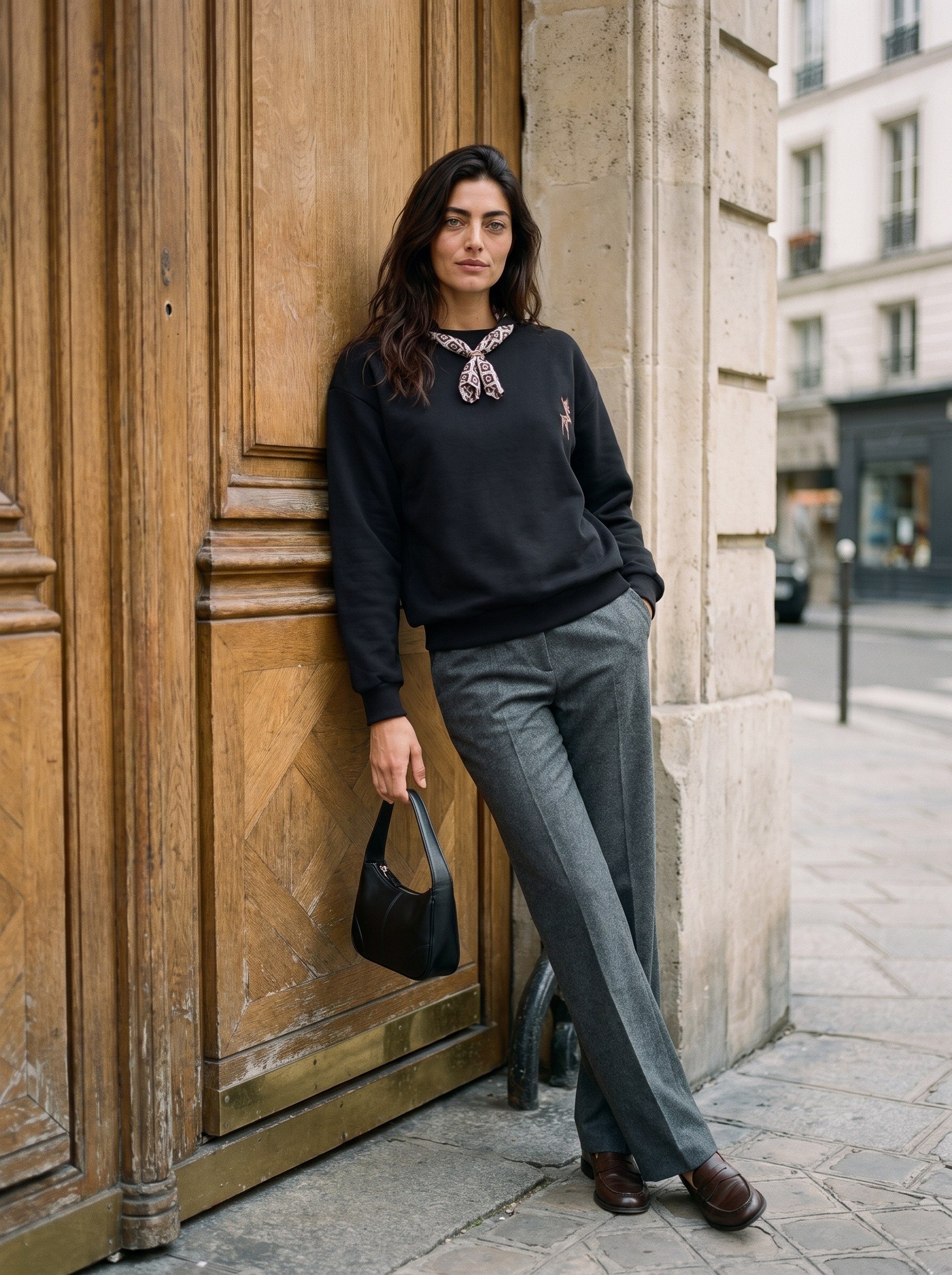 Siyah Fularlı Ceylan Nakışlı Sweatshirt