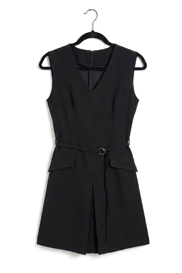 Siyah Pile Detaylı Mini Elbise
