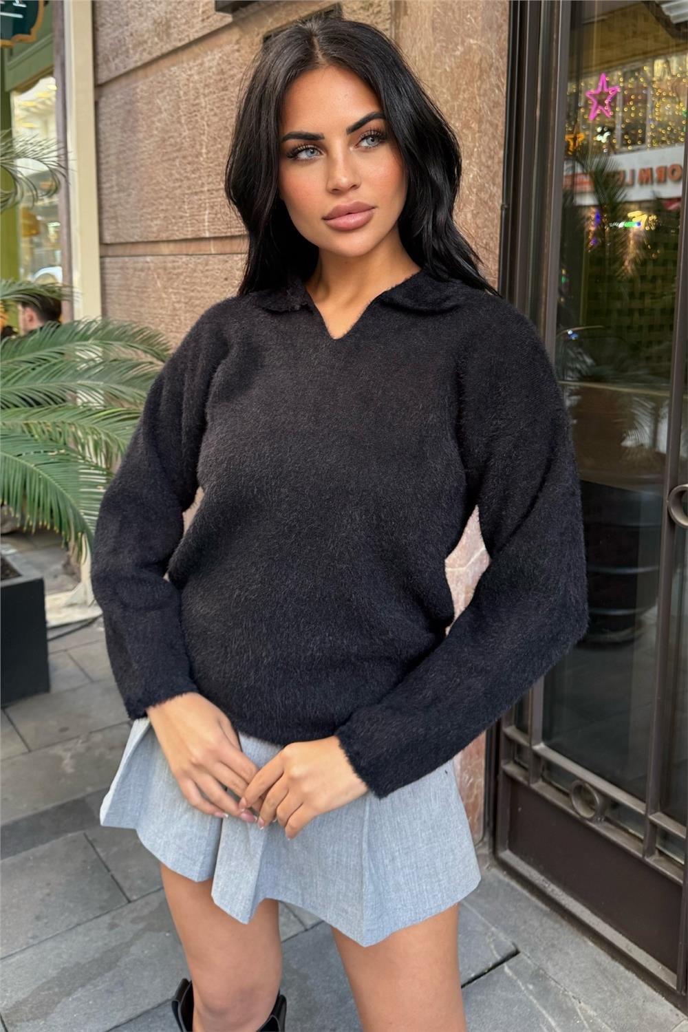 Siyah Polo Yaka Kazak