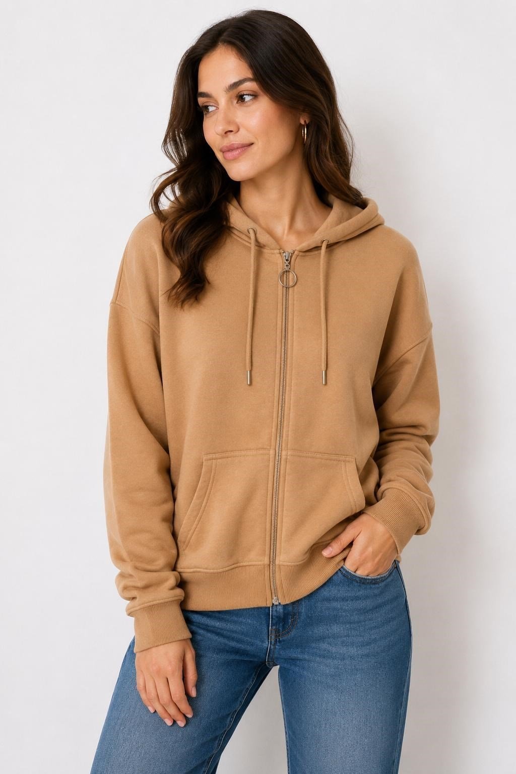 Sütlü Kahve Fermuarlı Sweatshirt