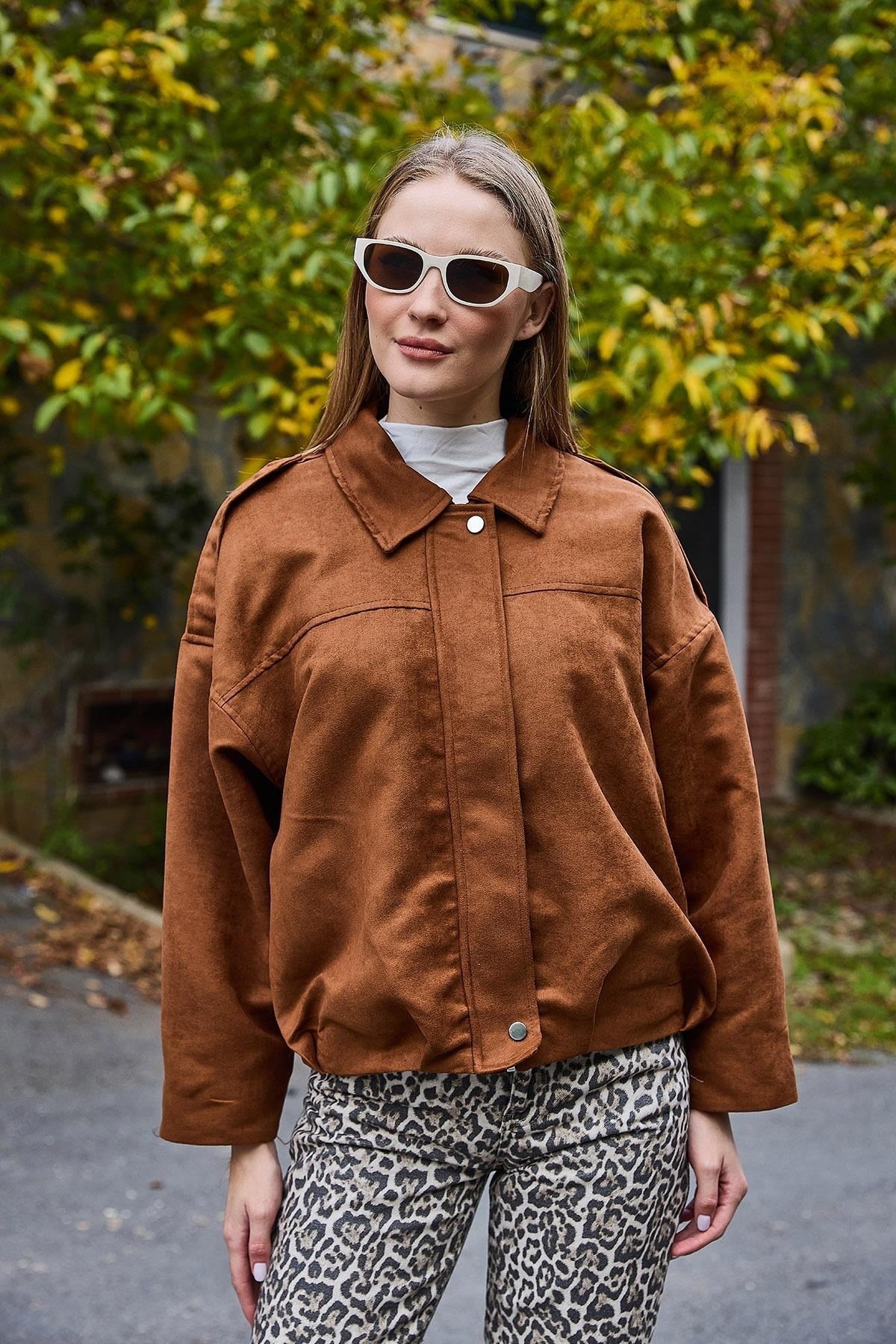 Taba Kadife Oversize Salaş Mont