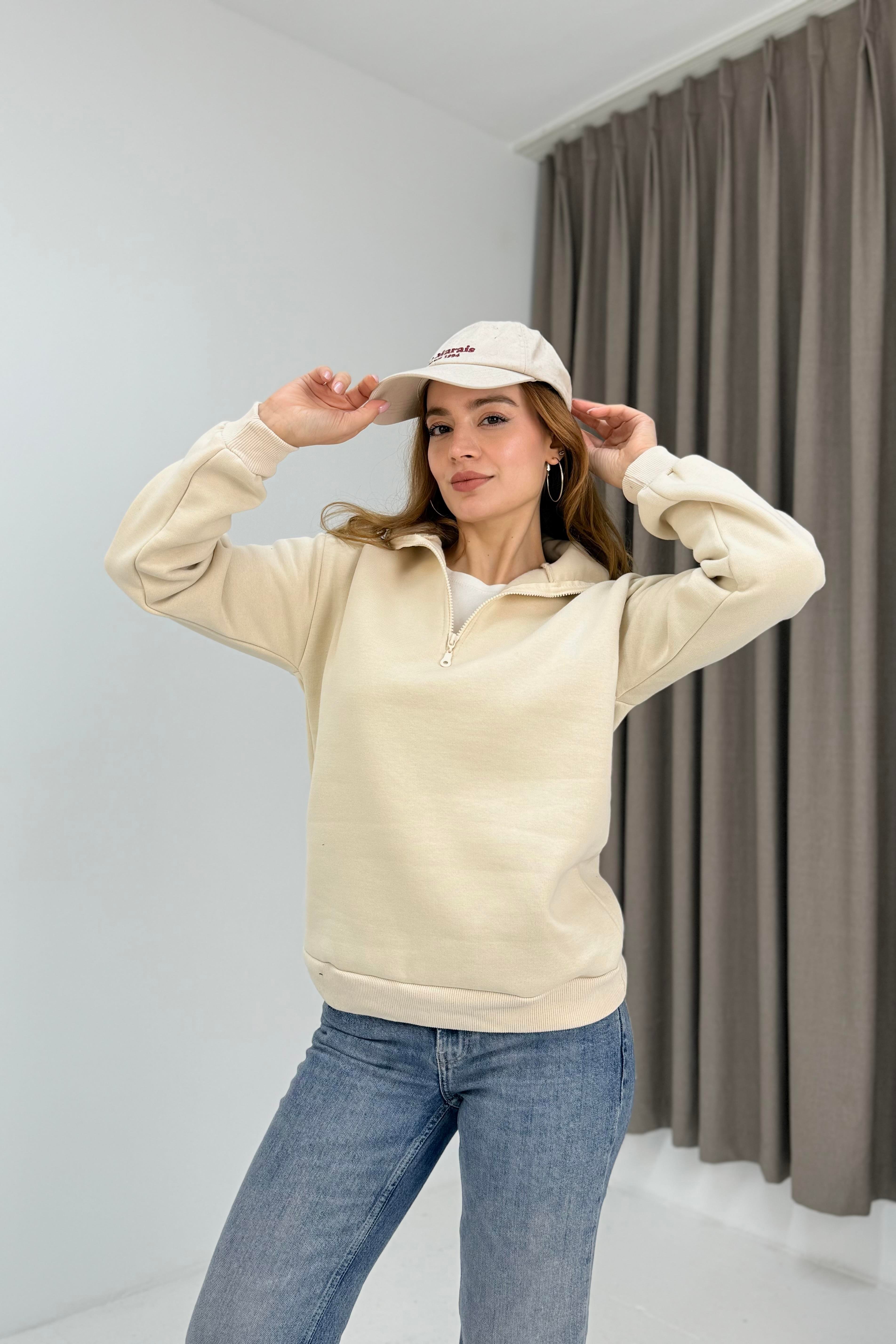 Vizon Yarım Fermuarlı Sweatshirt