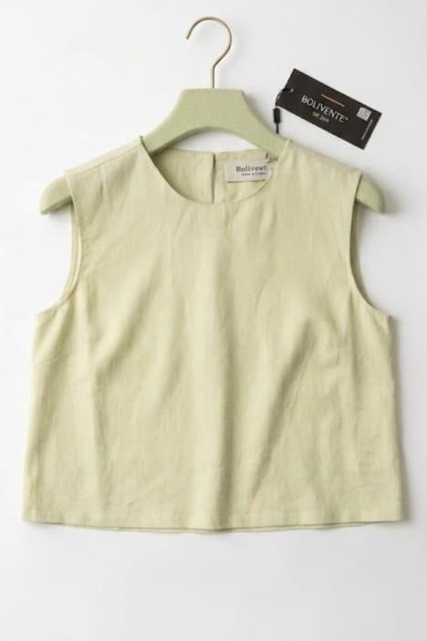 Yeşil Kolsuz Crop Bluz