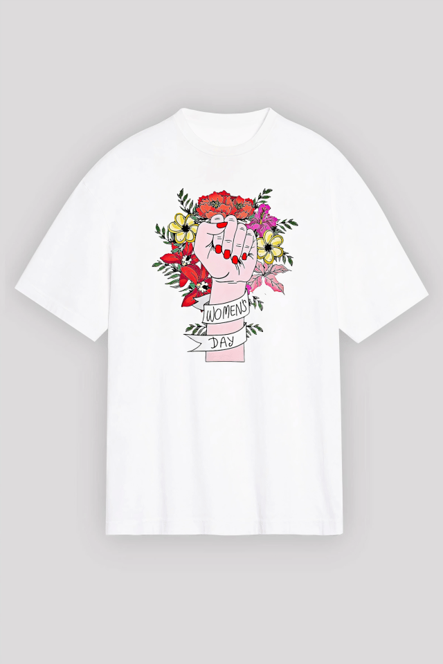 8 Mart Dünya Kadınlar Günü İçin Özel Baskılı T-shirt - Beyaz