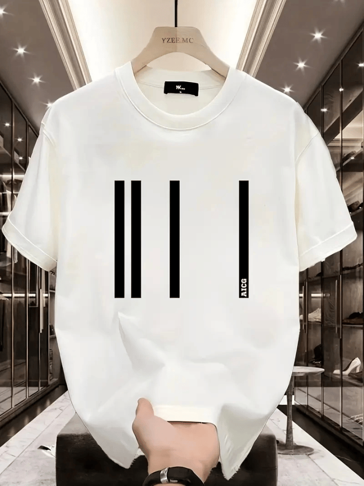 Baskılı Oversize Bisiklet Yaka T-shirt - Beyaz