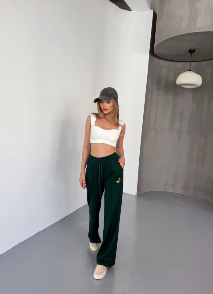Osy Modal Yumuşak Dokulu Kumaş Nakış Işlemeli Rahat Bol Paça Eşofman Pantalon - Siyah