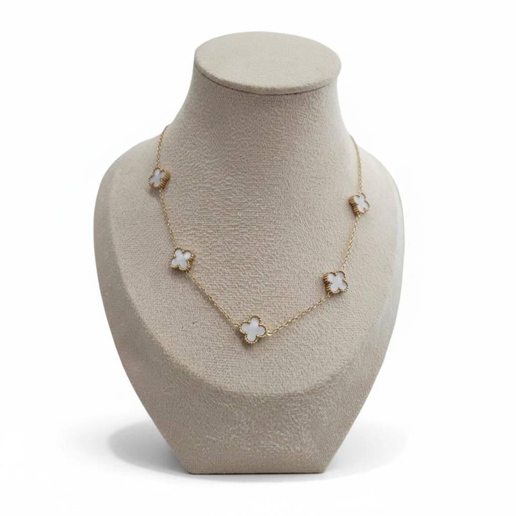 Çelik Gold Çift Taraflı Beyaz 5'li Van Cleef  Kolye