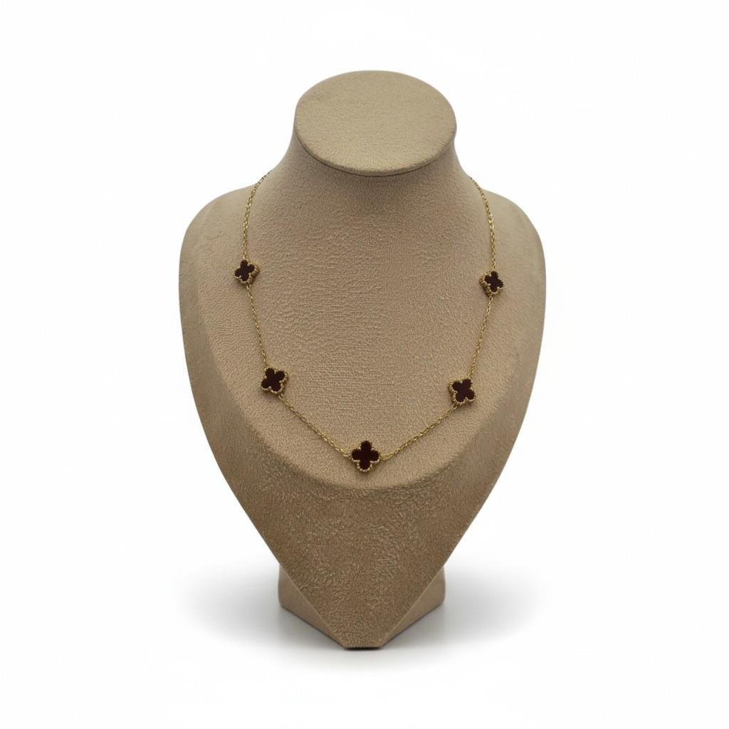 Çelik Gold Çift Taraflı Kırmızı 5'li Van Cleef  Kolye