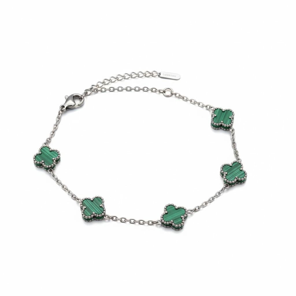 Çelik Yeşil Çift Taraflı 5 Yoncalı Silver Küçük Boy Van Cleef Bileklik