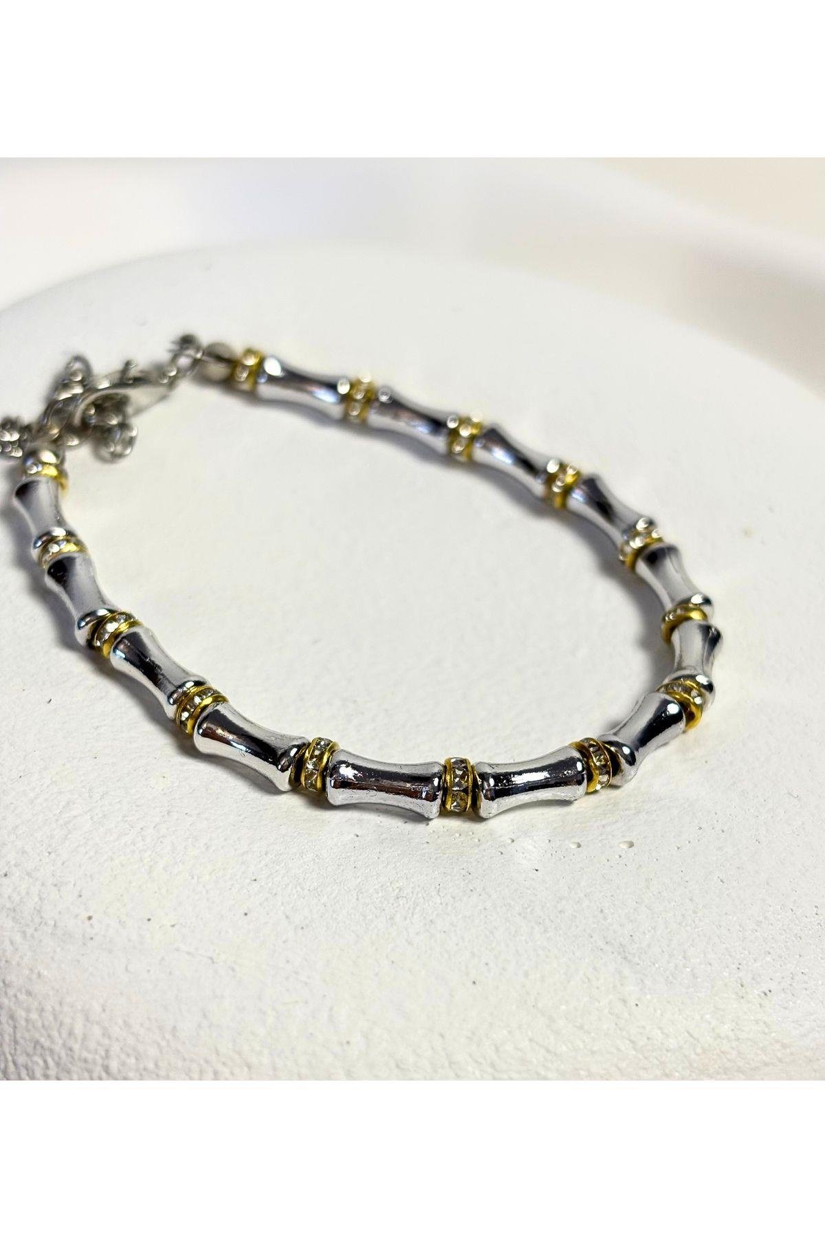 İki Renkli Çelik Trend Moda Bileklik - Silver Varyant