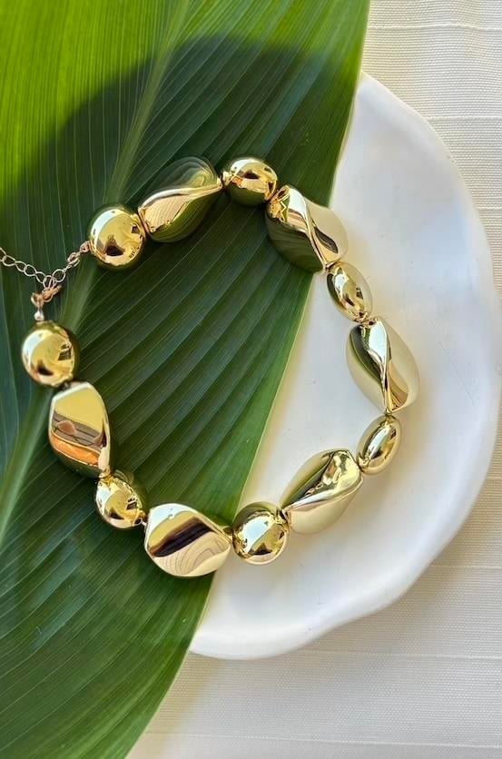 Parlak Gold Oval Yuvarlak Statement Kolye