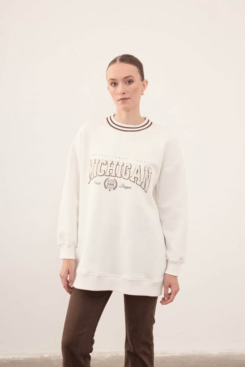 TRİKO VE NAKIŞ DETAYLI SWEATSHİRT