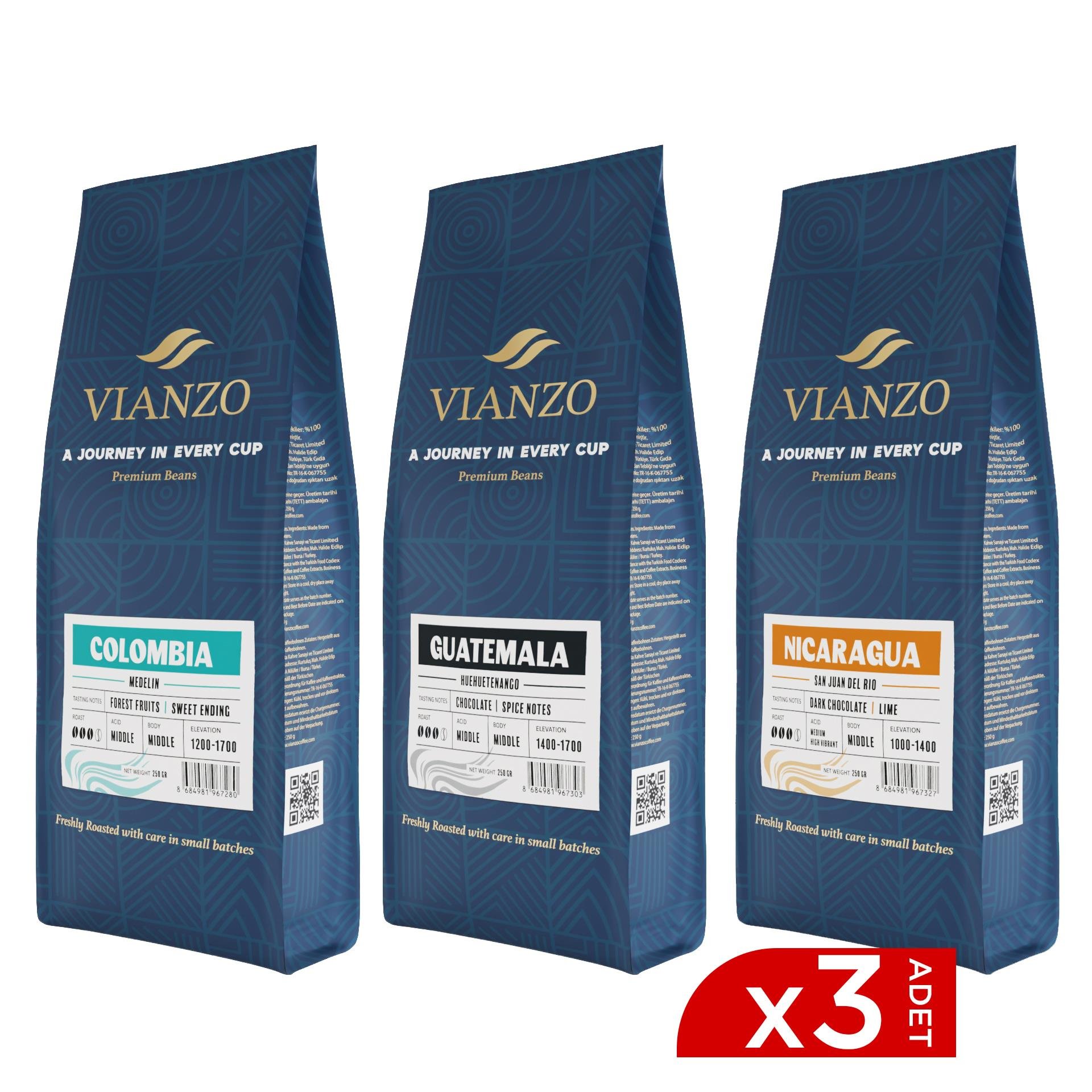 Vianzo Yöresel Çekirdek Kahve Avantaj Paketi 3, %100 Arabica 3x250 g