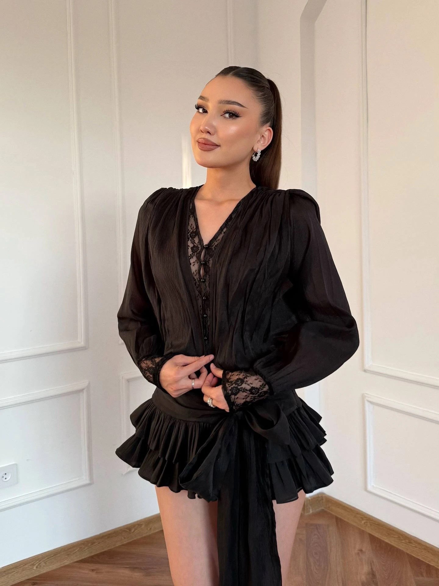 AISSHE ŞİFON KUŞAKLI ELBİSE
